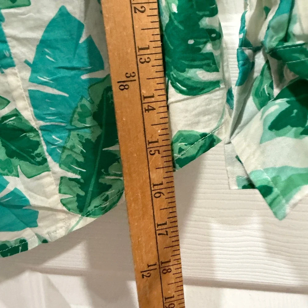 J. Crew Tropical Leaf Print Button Up Shirt XS Green White‎ Long Sleeve Cotton